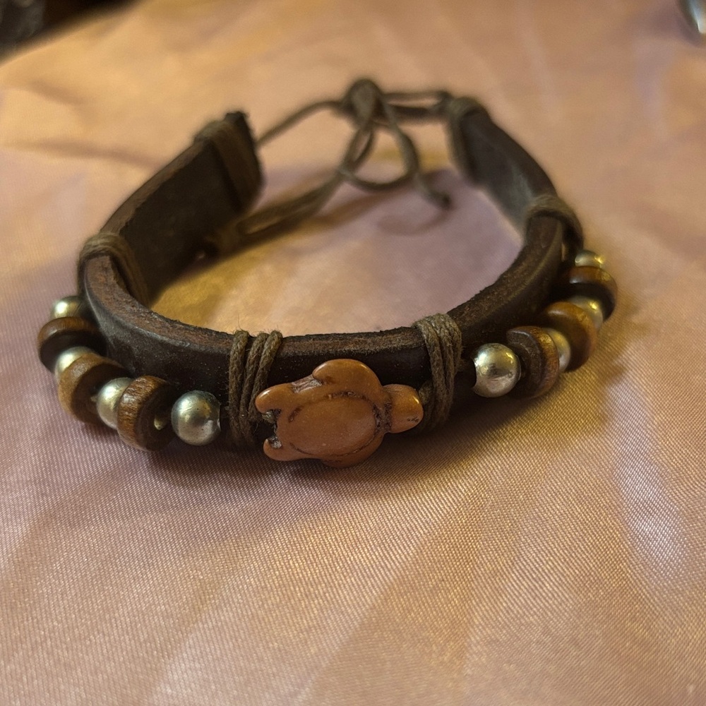 Brown Leather Turtle Bracelet